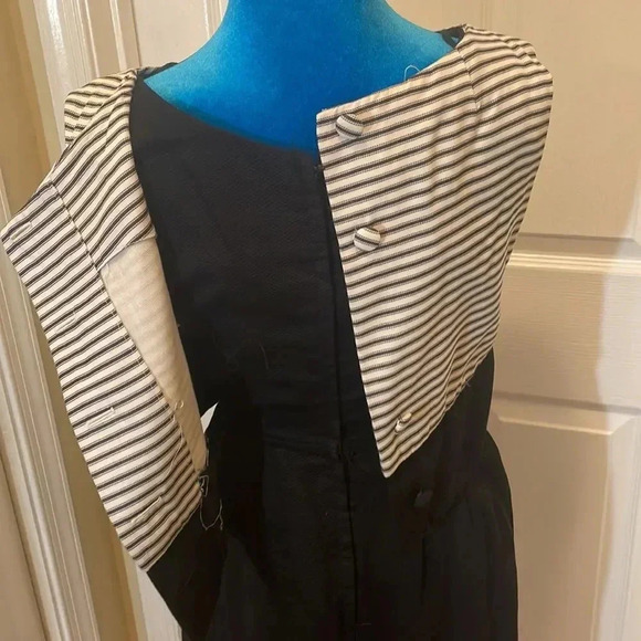 EUC Vintage Zip Up Black Dress with Removable Striped Blouse - Picture 7 of 11